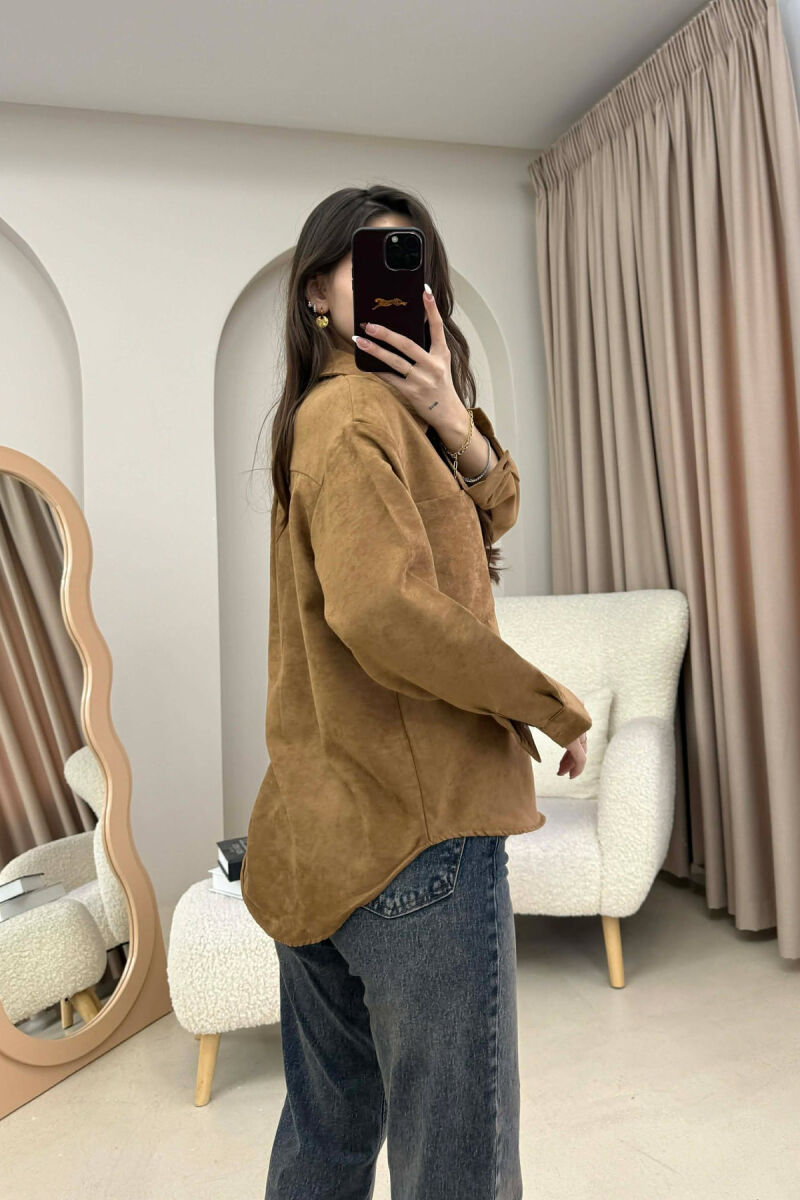 SINGLE POCKET ONE COLOR WOMEN SHIRT BROWN/KAFE - 2