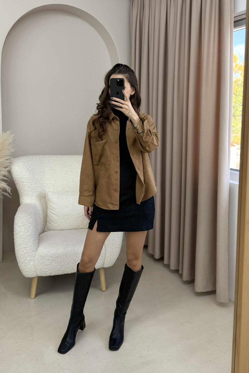 SINGLE POCKET ONE COLOR WOMEN SHIRT BROWN/KAFE - 5