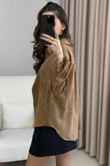 SINGLE POCKET ONE COLOR WOMEN SHIRT BROWN/KAFE - 7