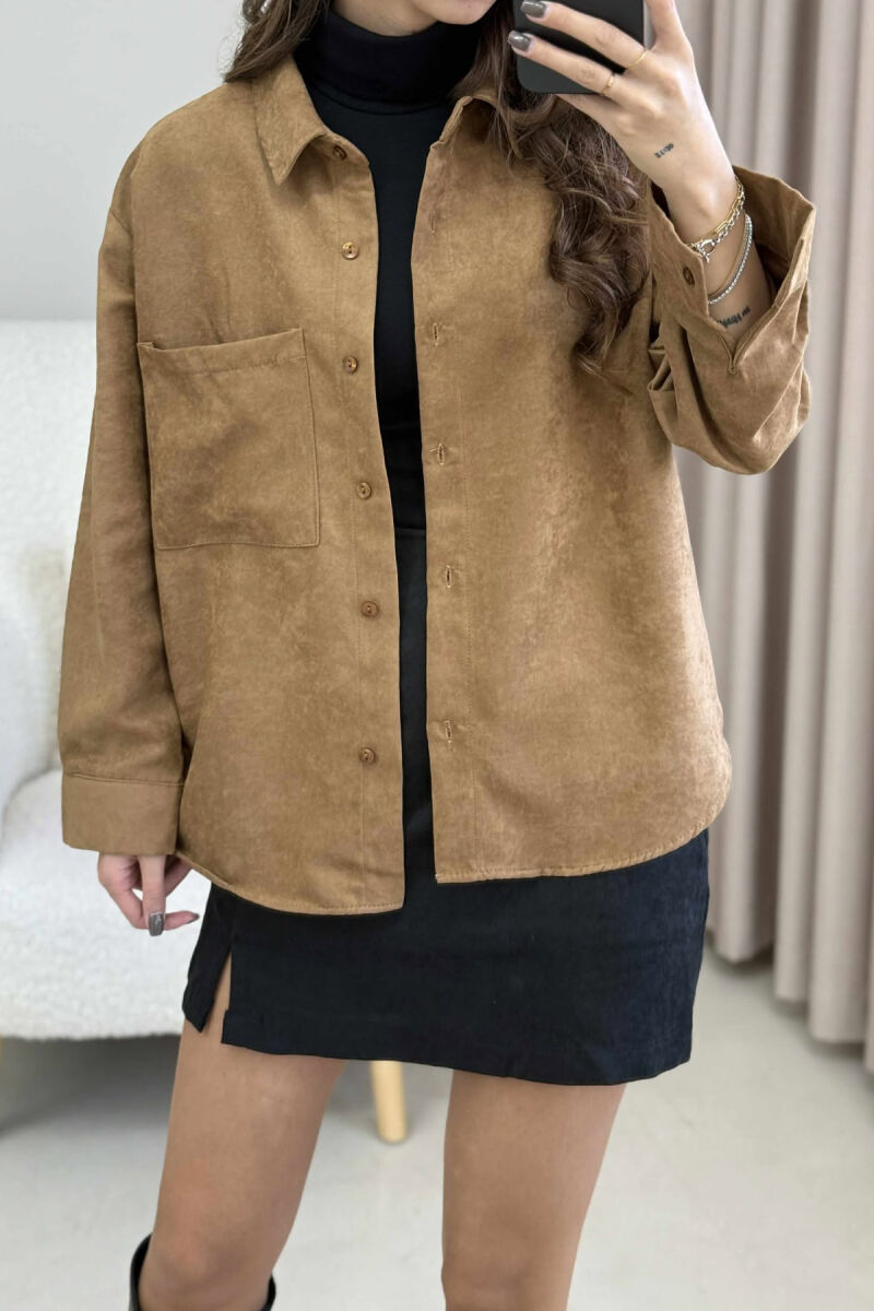 SINGLE POCKET ONE COLOR WOMEN SHIRT BROWN/KAFE - 8