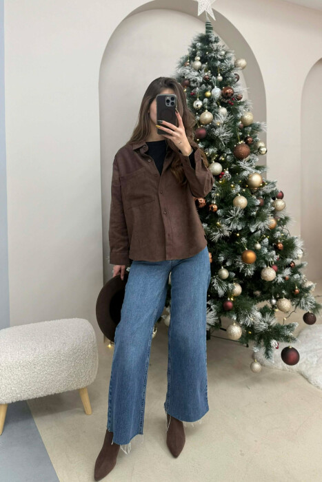 SINGLE POCKET ONE COLOR WOMEN SHIRT DARK BROWN/KAE 