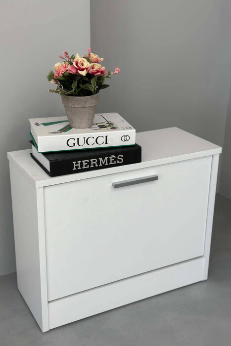 SINGLE TIER SHOE SHELF WHITE-E BARDHE - KLAUDIO FASHION