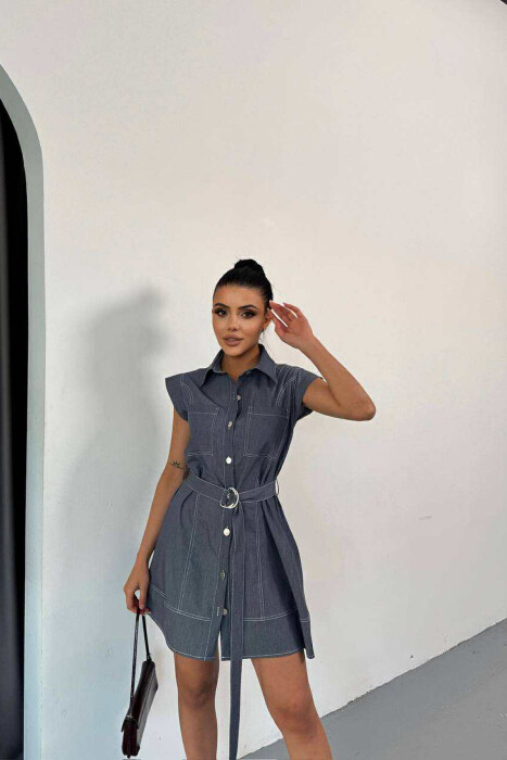 SLEEVELESS POLO NECK WOMEN DRESS BLUE/BLU - KLAUDIO FASHION