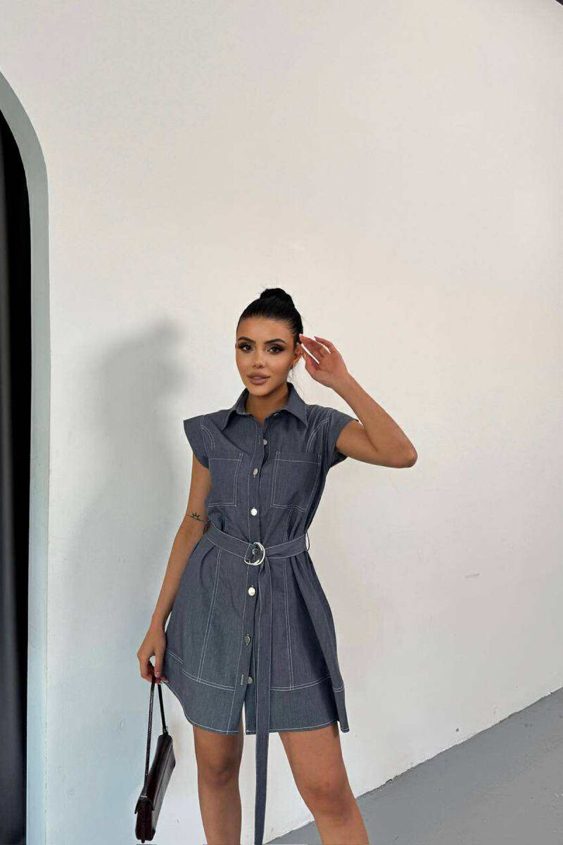 SLEEVELESS POLO NECK WOMEN DRESS BLUE/BLU - 1