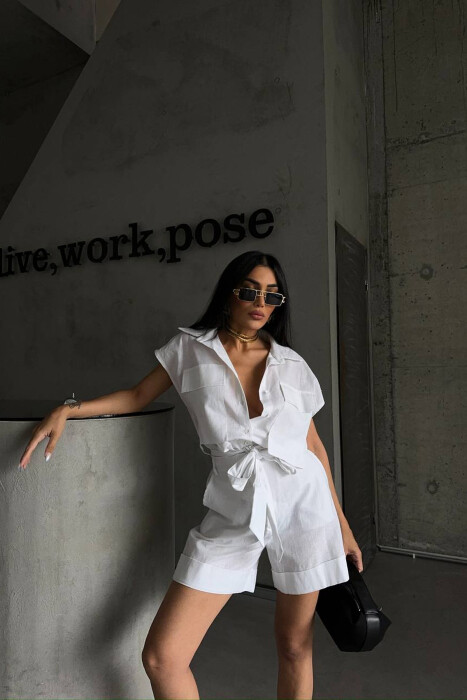 SLEEVELESS SHIRT + SHORTS WOMAN TWO PIECE SET WHITE-E BARDHE - KLAUDIO FASHION