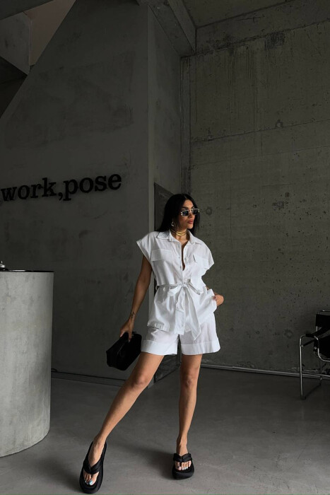 SLEEVELESS SHIRT + SHORTS WOMAN TWO PIECE SET WHITE-E BARDHE - 2