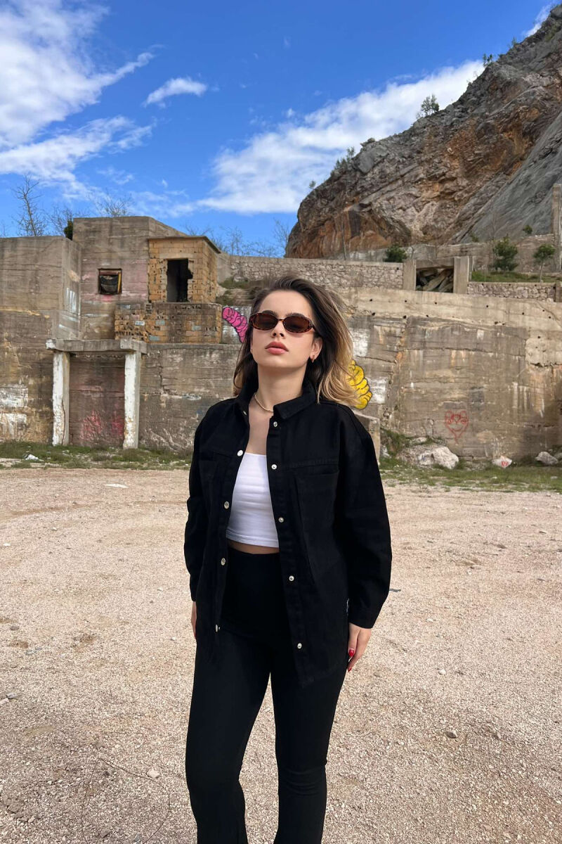 SMALL LOGO ONE COLOR DENIM WOMEN JACKET BLACK/ E ZEZE - 3