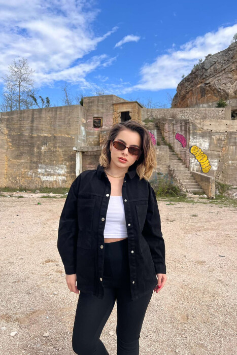 SMALL LOGO ONE COLOR DENIM WOMEN JACKET BLACK/ E ZEZE - 4