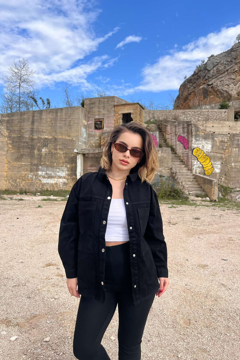 SMALL LOGO ONE COLOR DENIM WOMEN JACKET BLACK/ E ZEZE - 4