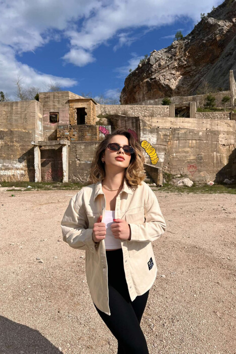 SMALL LOGO ONE COLOR DENIM WOMEN JACKET CREAM/KREM 