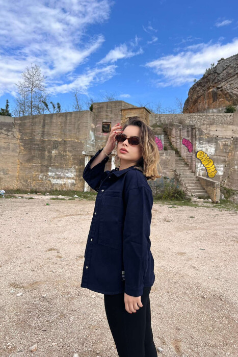 SMALL LOGO ONE COLOR DENIM WOMEN JACKET DARK BLUE/BEE - 4