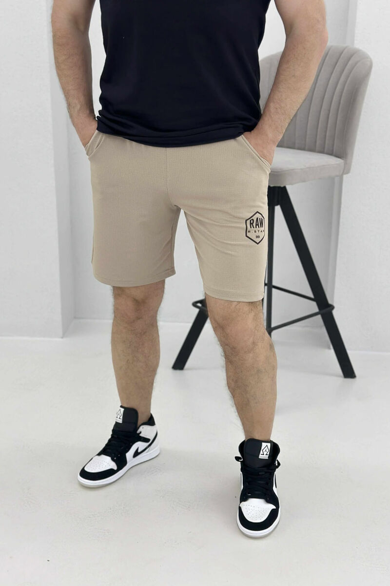 SMALL LOGO ONE COLOR SHORT MEN SWEATPANTS BEIGE/BEZHE - 2