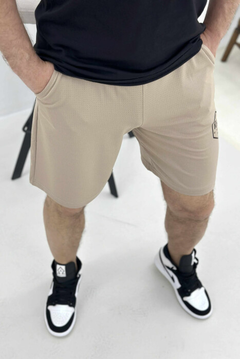 SMALL LOGO ONE COLOR SHORT MEN SWEATPANTS BEIGE/BEZHE - 3