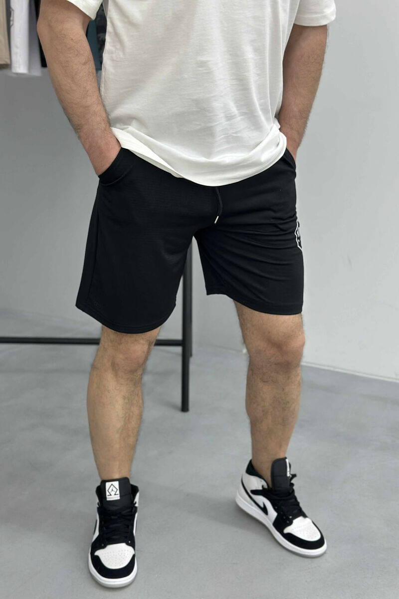 SMALL LOGO ONE COLOR SHORT MEN SWEATPANTS BLACK/ E ZEZE - 2