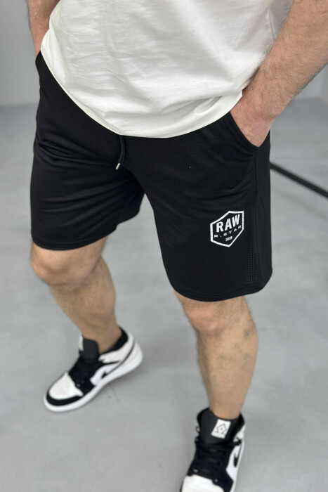 SMALL LOGO ONE COLOR SHORT MEN SWEATPANTS BLACK/ E ZEZE 