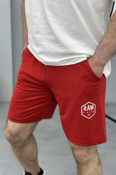SMALL LOGO ONE COLOR SHORT MEN SWEATPANTS RED/E KUQE - 1