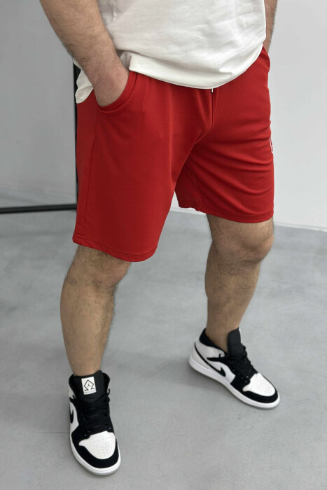 SMALL LOGO ONE COLOR SHORT MEN SWEATPANTS RED/E KUQE - 3