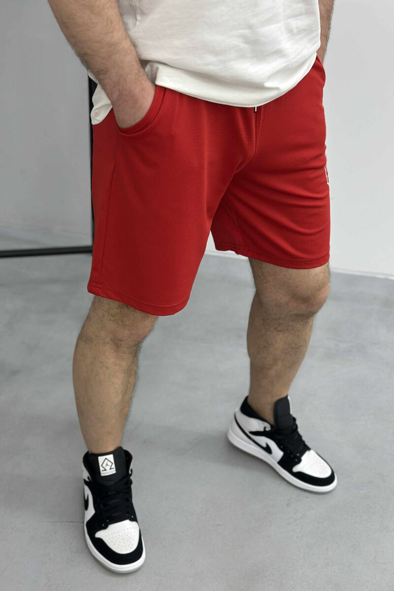 SMALL LOGO ONE COLOR SHORT MEN SWEATPANTS RED/E KUQE - 3