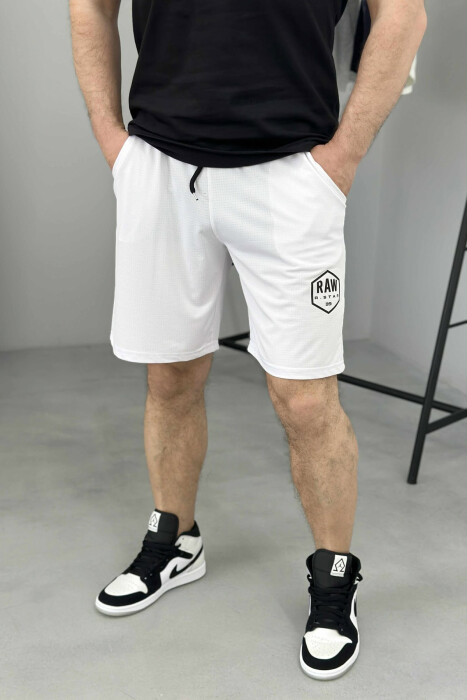 SMALL LOGO ONE COLOR SHORT MEN SWEATPANTS WHITE-E BARDHE - 3