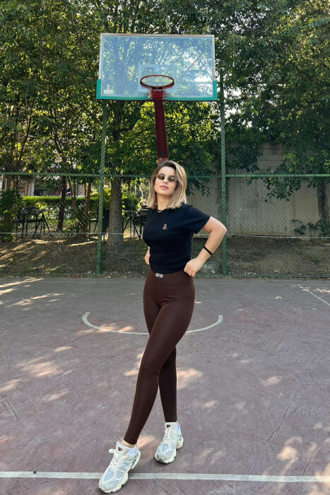 SMALL LOGO ONE COLOR WOMEN LEGGINGS BROWN/KAFE - 2