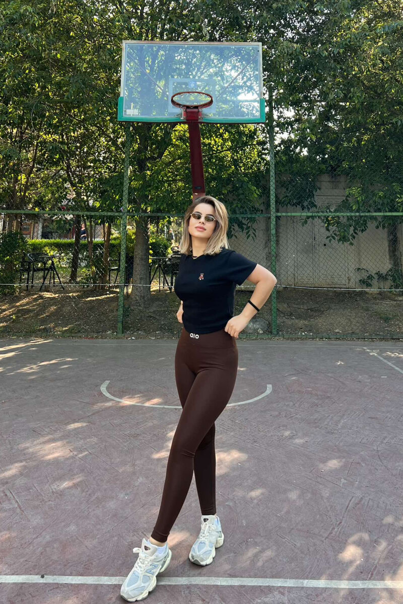 SMALL LOGO ONE COLOR WOMEN LEGGINGS BROWN/KAFE - 2