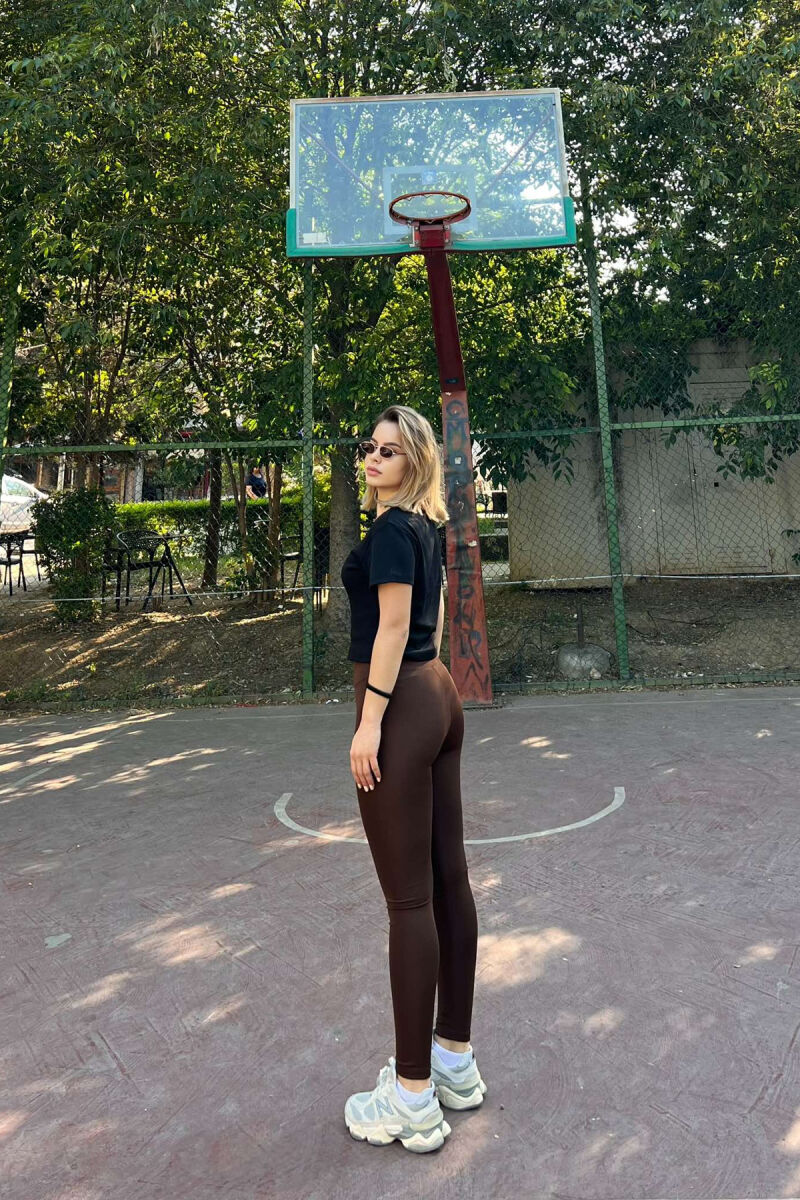 SMALL LOGO ONE COLOR WOMEN LEGGINGS BROWN/KAFE - 3