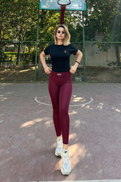 SMALL LOGO ONE COLOR WOMEN LEGGINGS BURGUNDY/VISHNJE - KLAUDIO FASHION