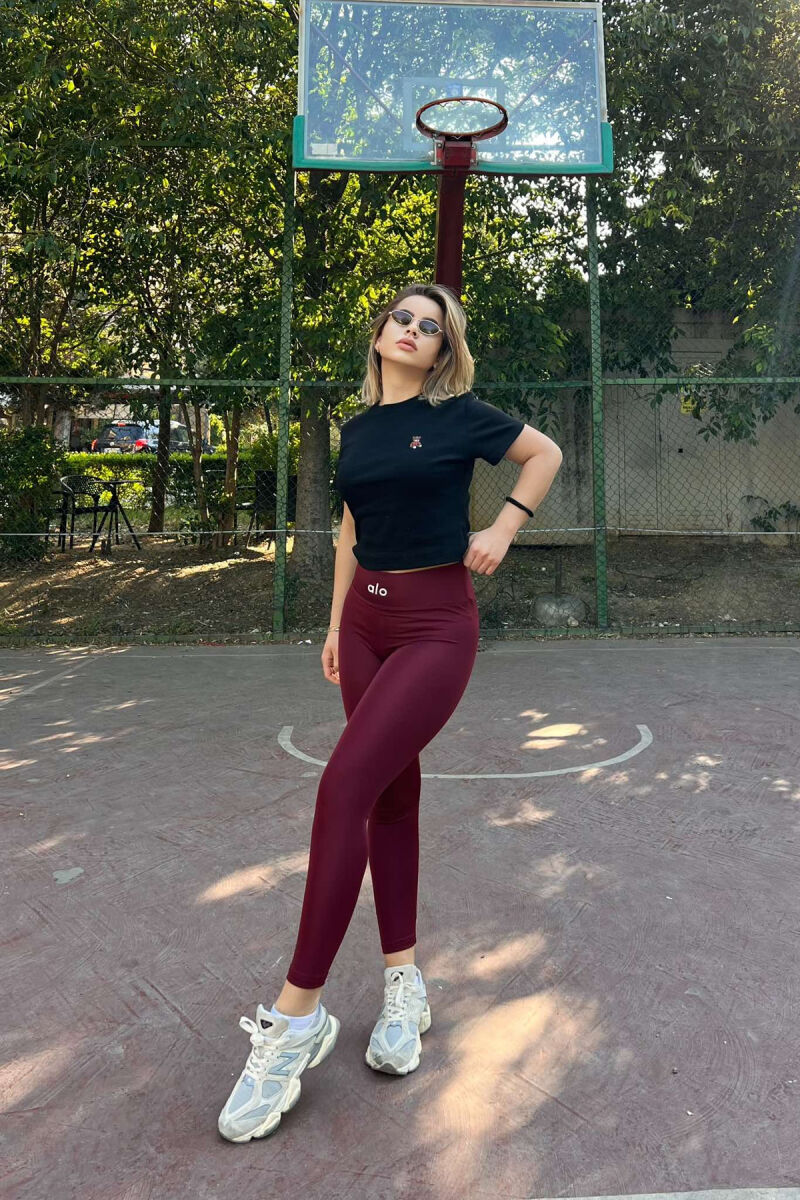 SMALL LOGO ONE COLOR WOMEN LEGGINGS BURGUNDY/VISHNJE - 3