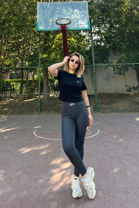 SMALL LOGO ONE COLOR WOMEN LEGGINGS DARK GREY/GEE - KLAUDIO FASHION