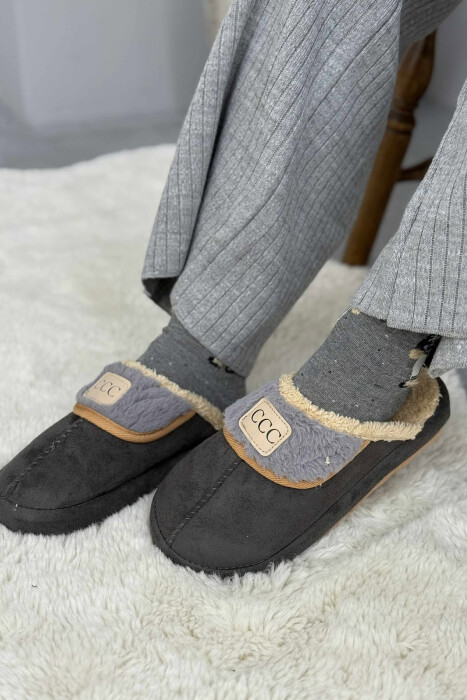 SMALL LOGO ONE COLOR WOMEN SLIPPERS GREY/GRI - KLAUDIO FASHION