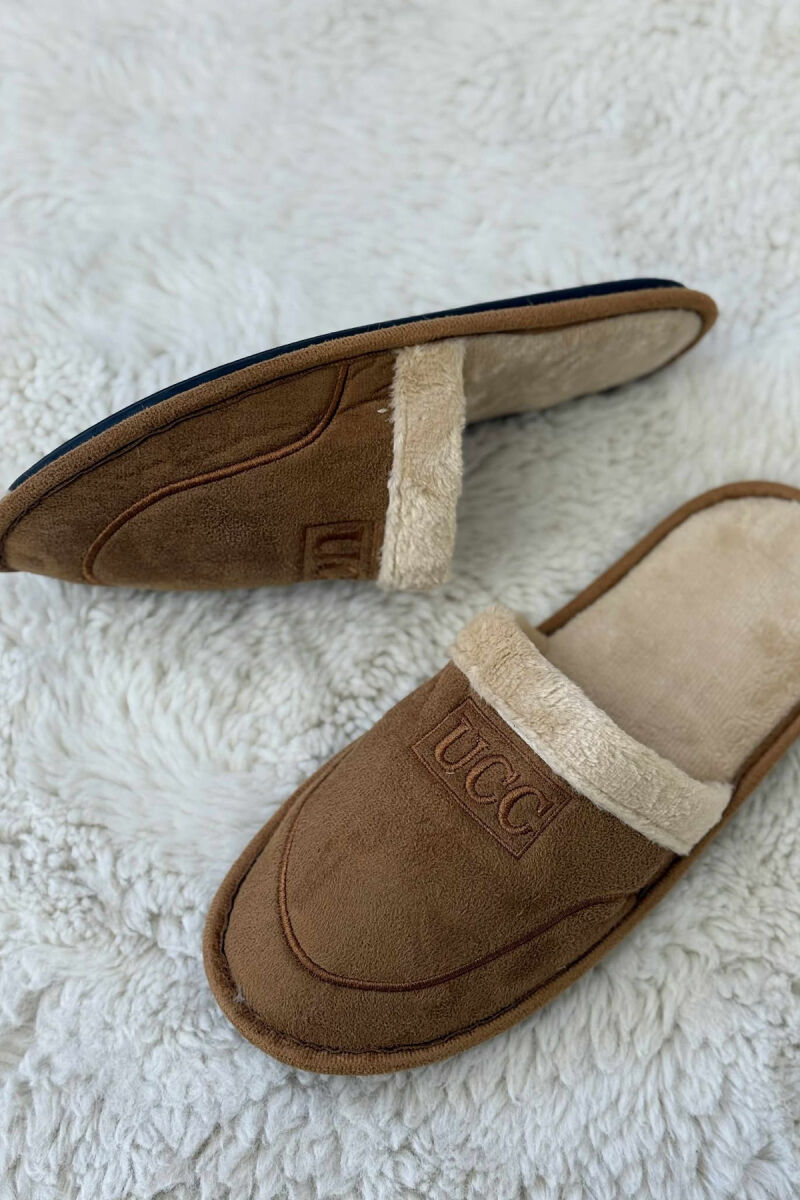 SMALL LOGO SIMPLE MEN SLIPPERS BROWN/KAFE - 4