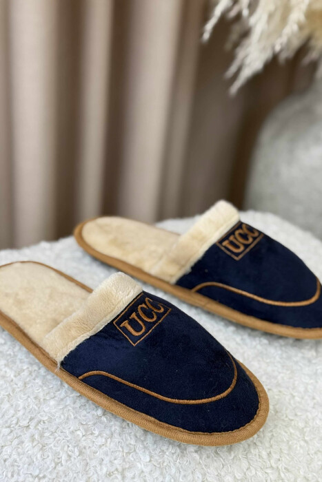 SMALL LOGO SIMPLE MEN SLIPPERS DARK BLUE/BEE - 
