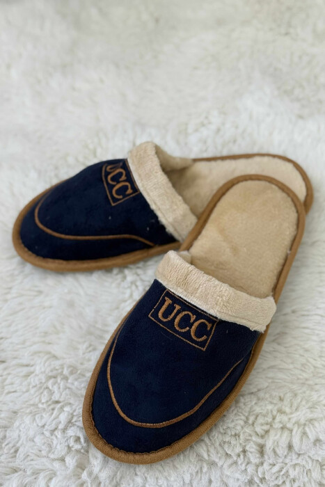 SMALL LOGO SIMPLE MEN SLIPPERS DARK BLUE/BEE - 3