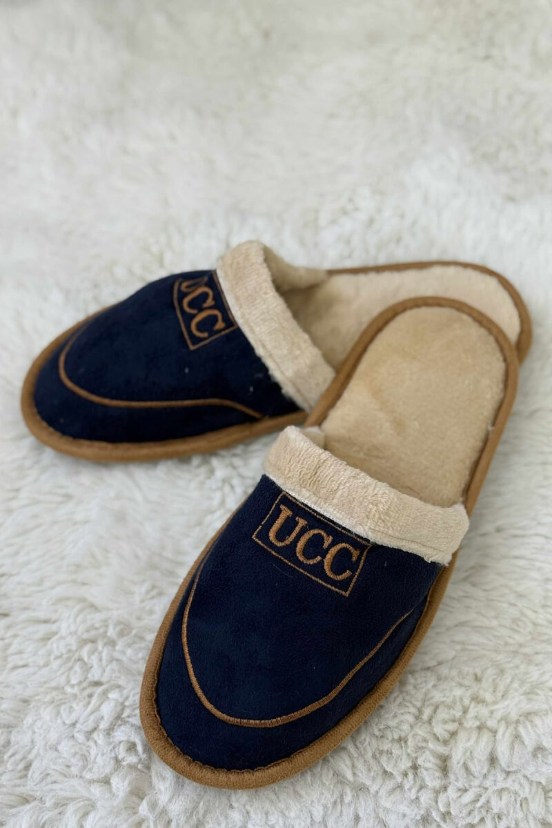 SMALL LOGO SIMPLE MEN SLIPPERS DARK BLUE/BEE - 3