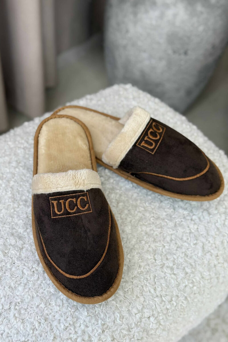 SMALL LOGO SIMPLE MEN SLIPPERS DARK BROWN/KAE - 1
