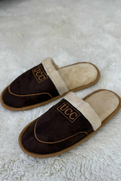 SMALL LOGO SIMPLE MEN SLIPPERS DARK BROWN/KAE - 3