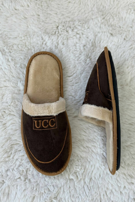 SMALL LOGO SIMPLE MEN SLIPPERS DARK BROWN/KAE - 4