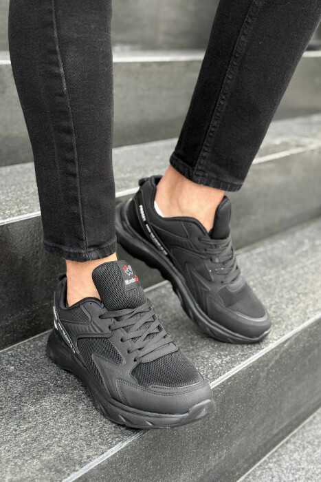 SMALL LOGO SIMPLE MEN SNEAKERS BLACK-BLACK/ZZ - KLAUDIO FASHION