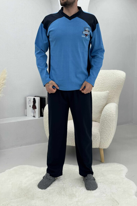 SMALL LOGO SWEATSHIRT+SWEATPANTS MEN PYJAMAS BLUE/BLU - KLAUDIO FASHION