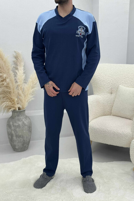 SMALL LOGO SWEATSHIRT+SWEATPANTS MEN PYJAMAS DARK BLUE/BEE 