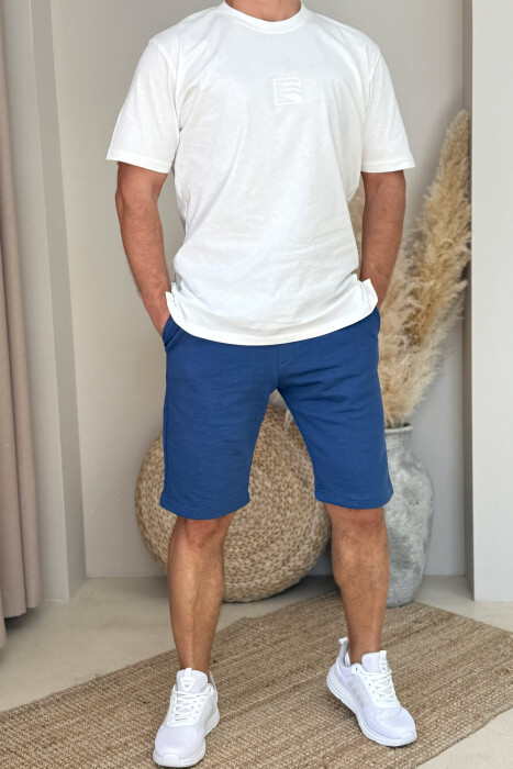 SET I THJESHTË T-SHIRT+PANTALLONA TË SHKURTRA PËR MESHKUJ NË NGJYRËN BLU+E BARDHË - 