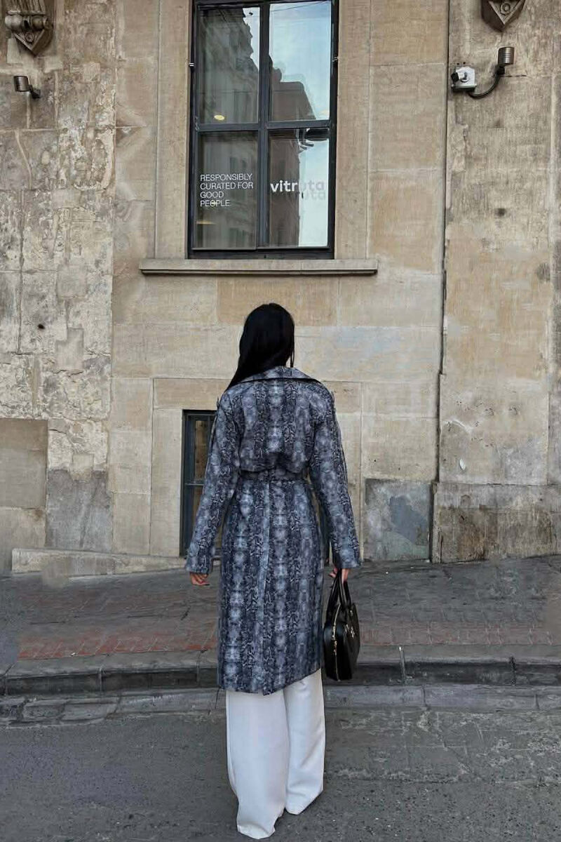 SNAKE DESIGN BELT DETAIL WOMEN TRENCH COAT GREY/GRI - 2