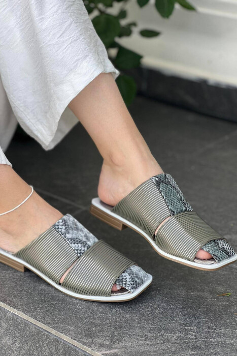 SNAKE SKIN DETAIL WOMAN SLIPPERS GREEN/JESHILE - 2