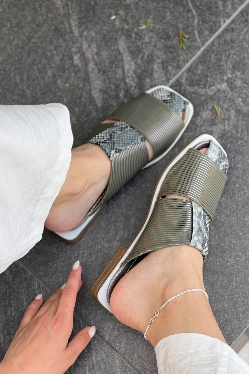 SNAKE SKIN DETAIL WOMAN SLIPPERS GREEN/JESHILE - 3