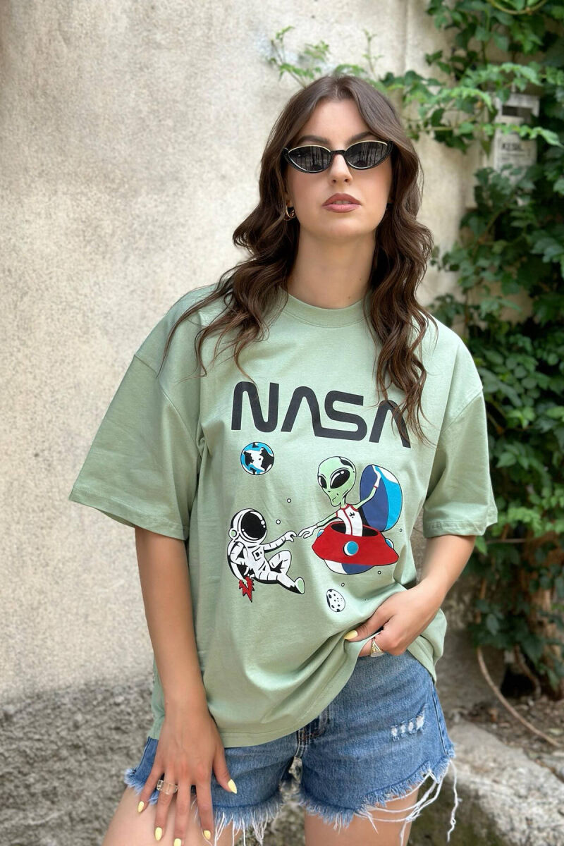 SPACE DESIGN COTTON WOMEN T-SHIRT MINT/MENTE - 1