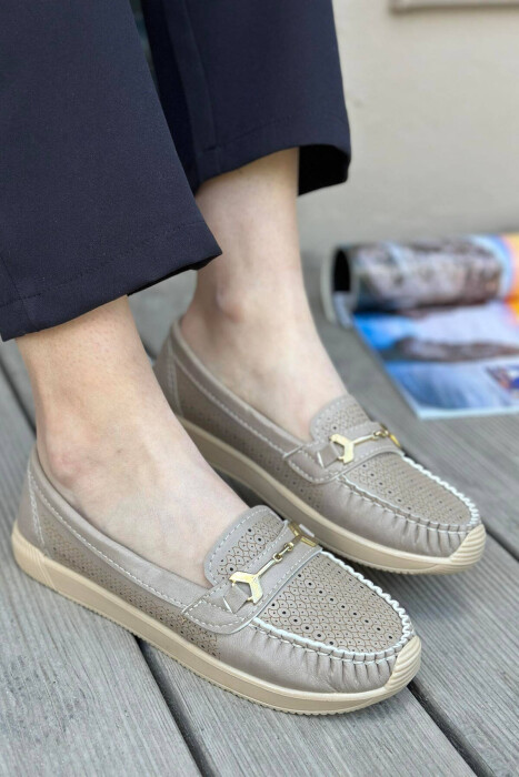 SPACE ONE COLOR WOMAN LOAFERS DARK BEIGE/BEZHE ERRET - KLAUDIO FASHION