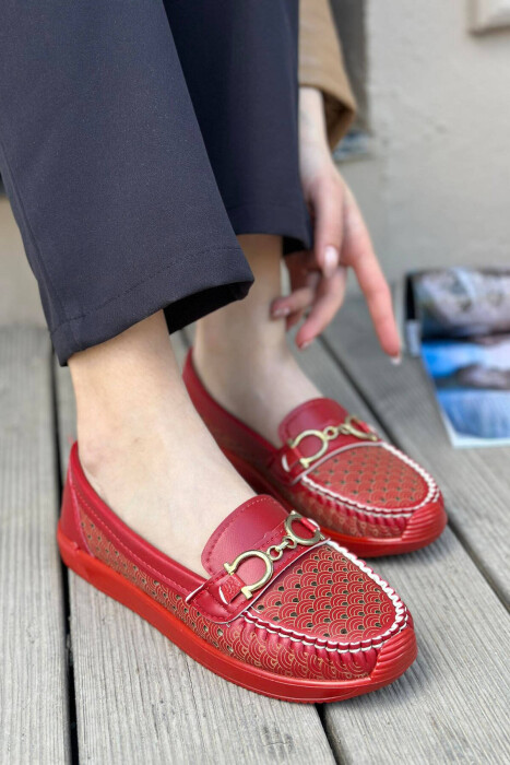 SPACE ONE COLOR WOMAN LOAFERS RED/E KUQE - KLAUDIO FASHION