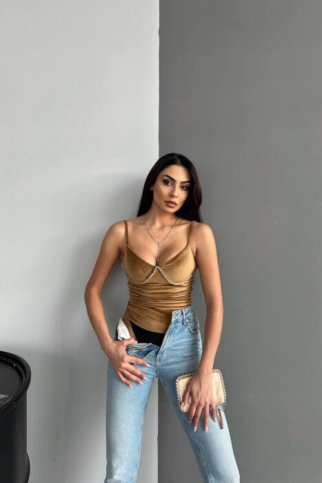 SPARKLES DETAIL WOMAN BODY BROWN/KAFE - KLAUDIO FASHION