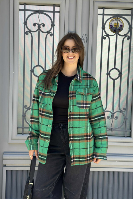 SQUARE DESIGN BUTTONED WOMEN JACKET GREEN/JESHILE - 1