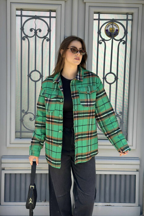 SQUARE DESIGN BUTTONED WOMEN JACKET GREEN/JESHILE - 2